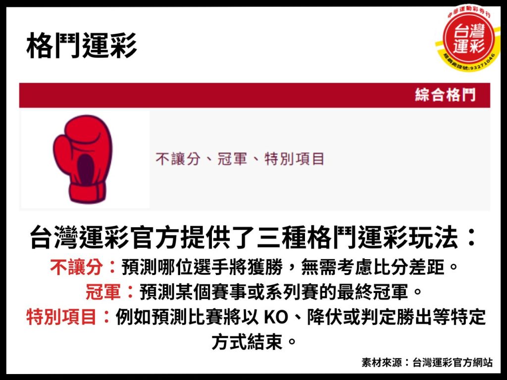 綜合格鬥 綜合格鬥運彩 台灣運彩 格鬥運彩玩法 格鬥運彩 UFC 格鬥運彩賠率 綜合格鬥是什麼 MMA 中華運動彩券行